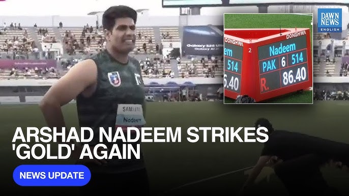 Pakistan’s top javelin thrower, Arshad Nadeem, delivered an outstanding performance to clinch gold at the Asian Athletics Championships. He sealed his victory with a superb final throw of 86.40 metres, ending the event on a high and confirming his dominance in the competition.